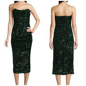 Likely Natalina Strapless Emerald Sequin Midi Dress NWT Size 4